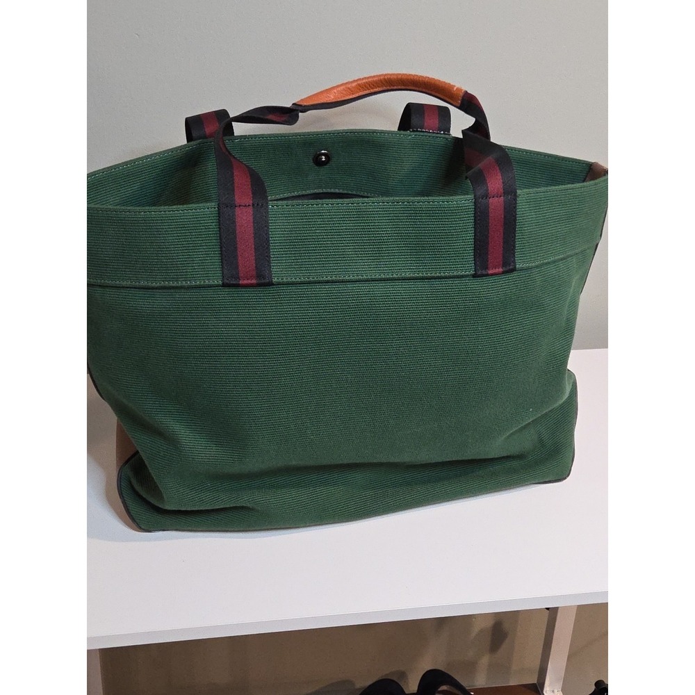 Coach Green Canvas Tote Bag C8221 Leather Trim Webbing Straps Large Shopper - Picture 6 of 6